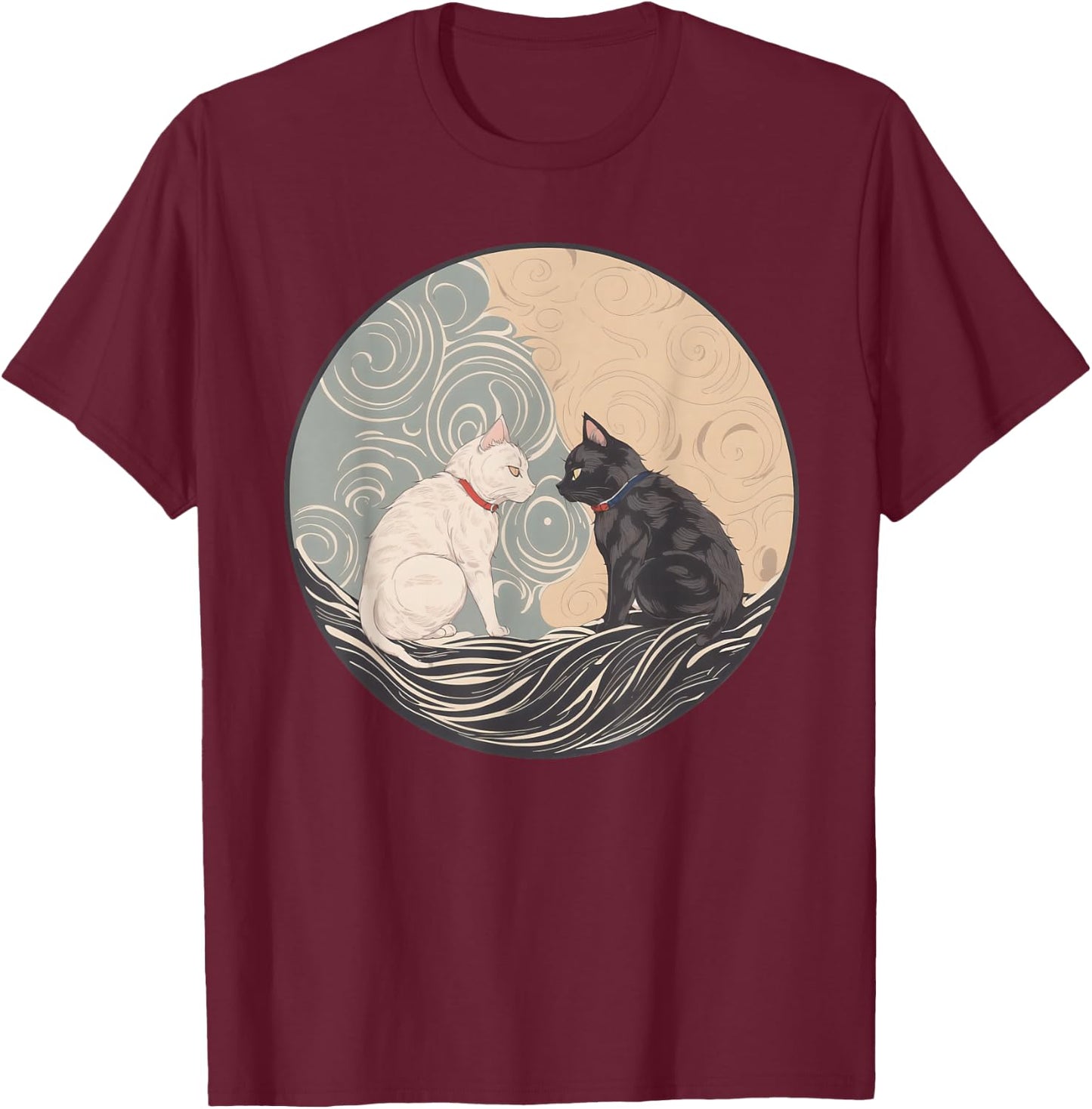 Ukiyo-e Cats T-Shirt - T-Shirt | Maroon