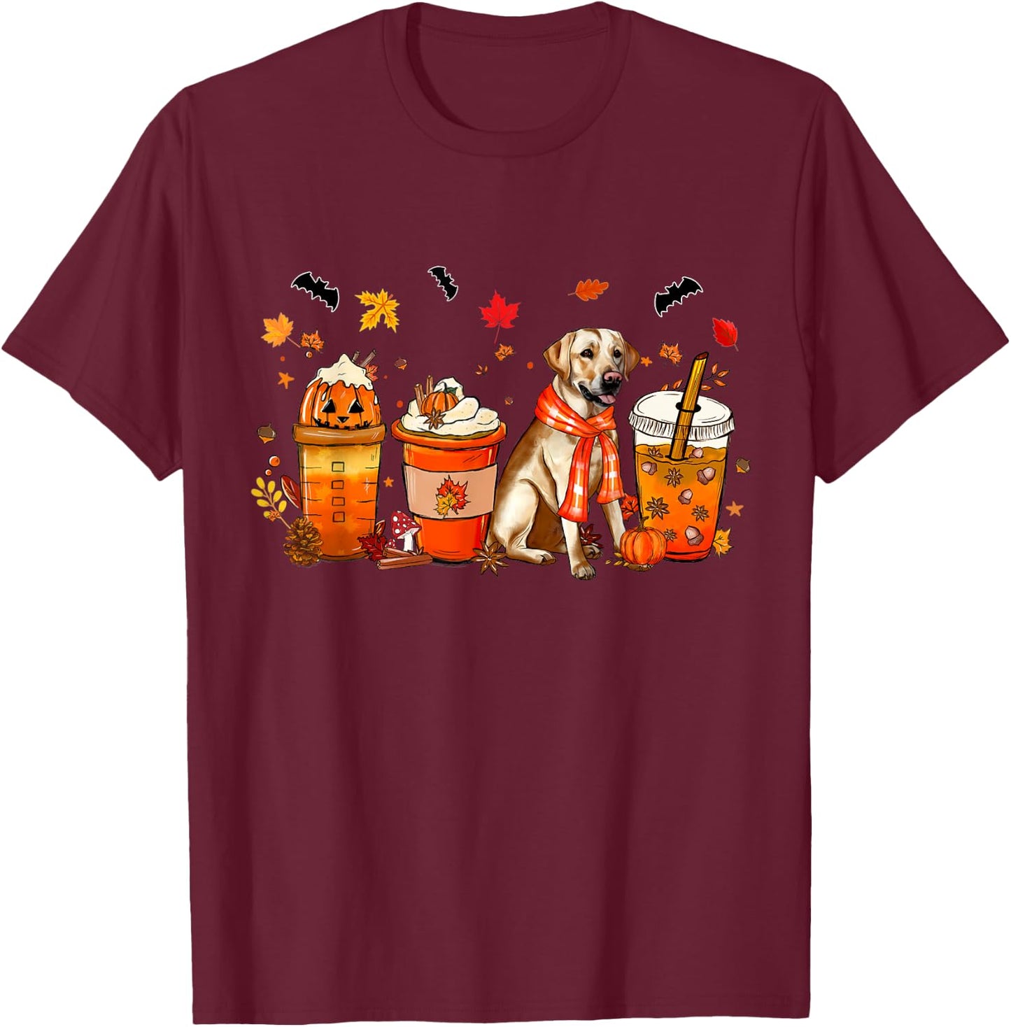 Labrador Dog Pumpkin Spice Coffee Latte Fall Halloween Men Women Kids T-Shirt - T-Shirt | Maroon