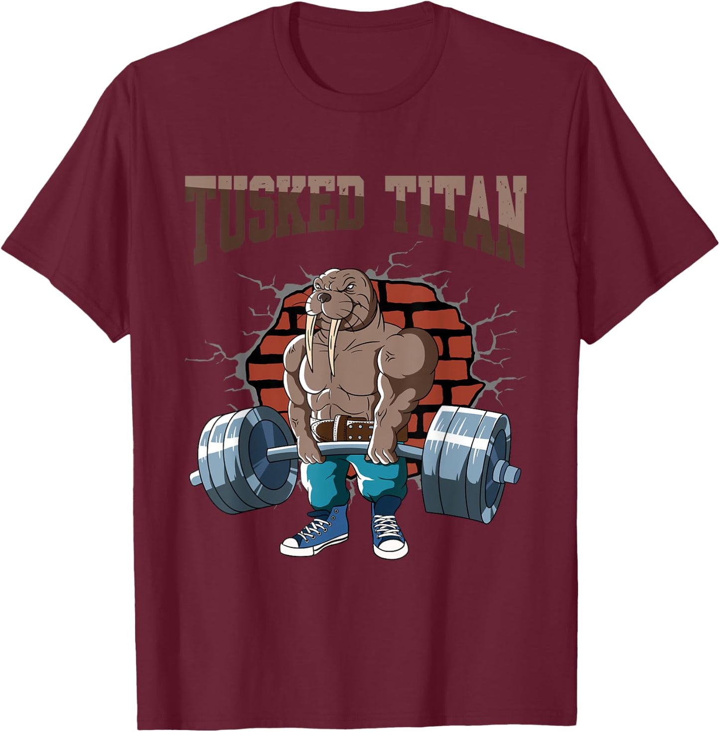 Fitness Walrus doing Deadlift Workout Training Gym T-Shirt - T-Shirt | Maroon