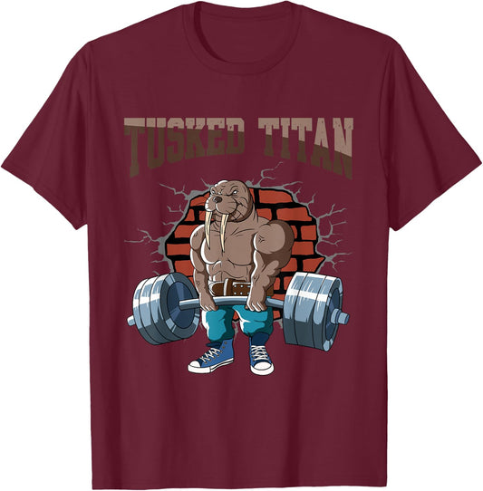 Fitness Walrus doing Deadlift Workout Training Gym T-Shirt - T-Shirt | Maroon