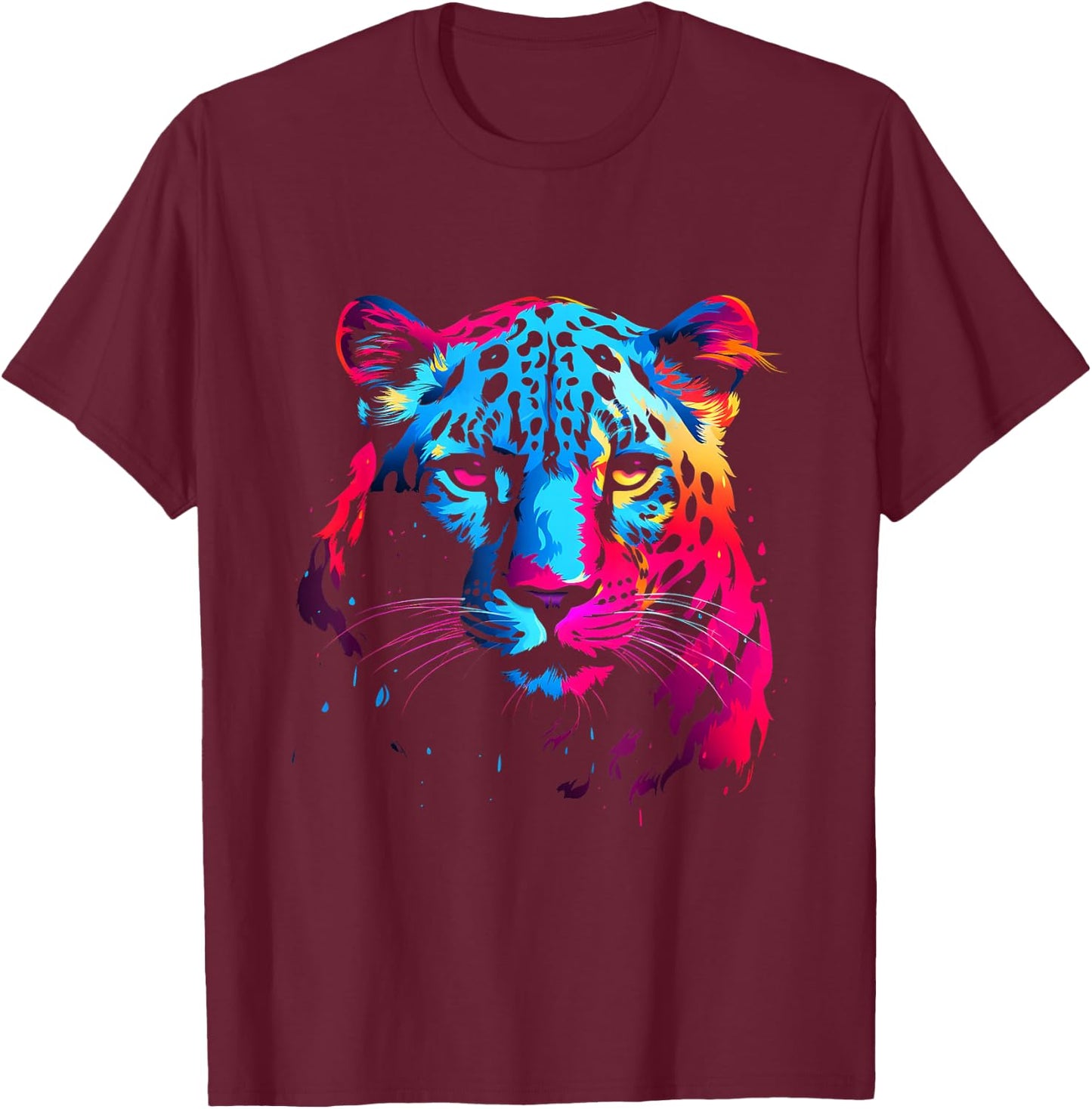 Snow Leopard Wildlife Colorful Design Leopard Lover Animal T-Shirt - T-Shirt | Maroon