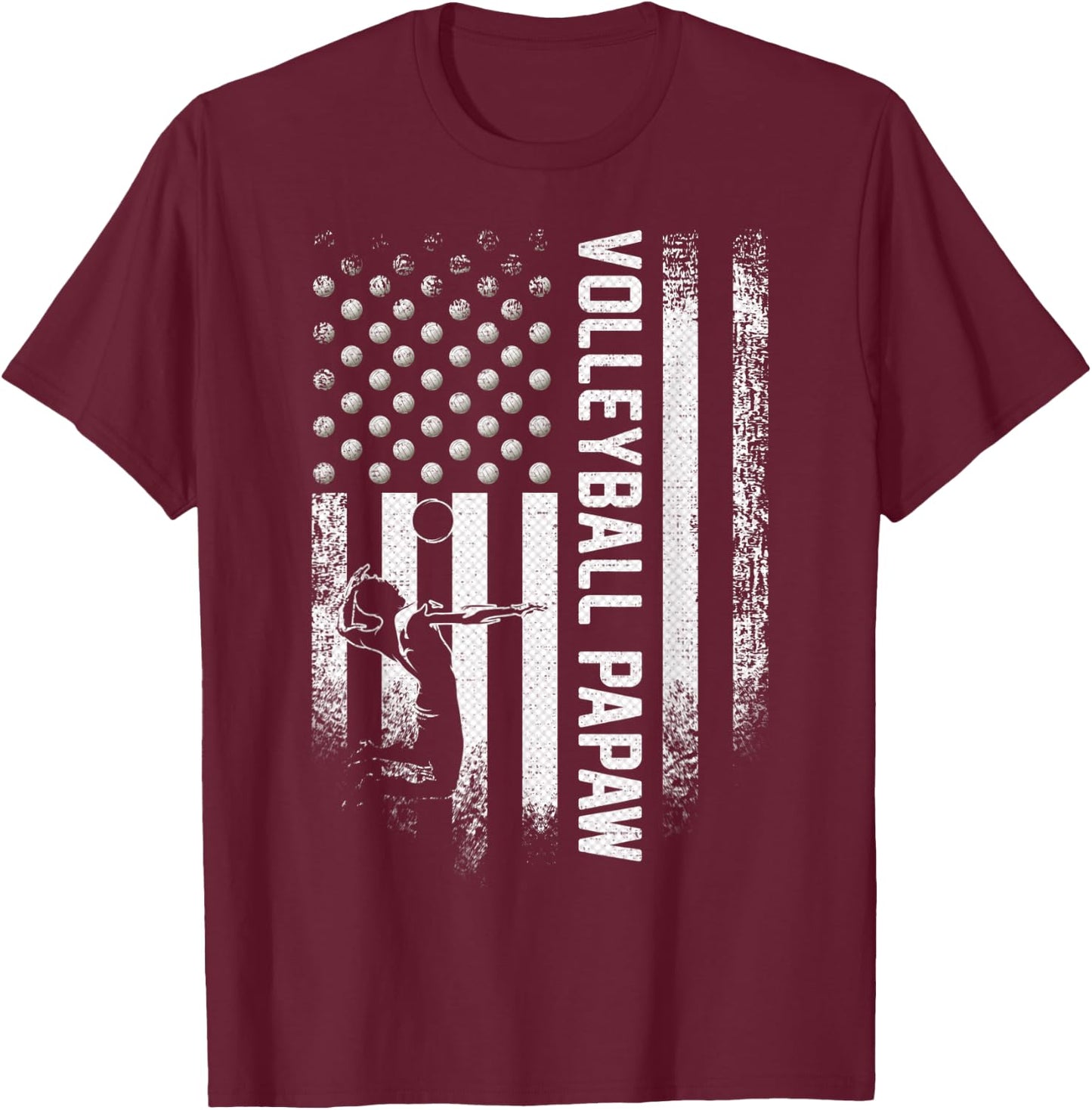 Vintage USA American Flag Proud Volleyball Papaw Silhouette Kids Men T-Shirt - T-Shirt | Maroon