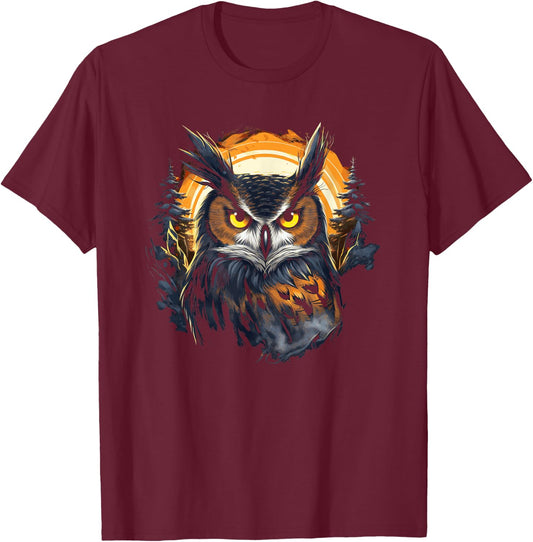 Great Horned Owl T-Shirt - T-Shirt | Maroon