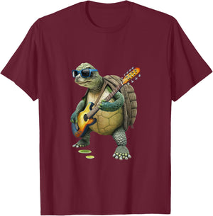 Turtle Playing Electric Guitar - Animal Turtle Lover Guitar T-Shirt - T-Shirt | Maroon