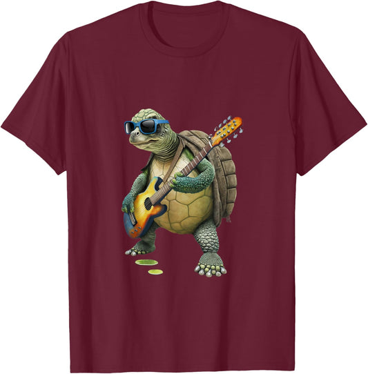Turtle Playing Electric Guitar - Animal Turtle Lover Guitar T-Shirt - T-Shirt | Maroon