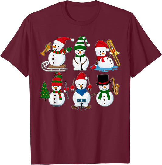 Music Snowman Band Christmas Musical Teacher T-Shirt - T-Shirt | Maroon