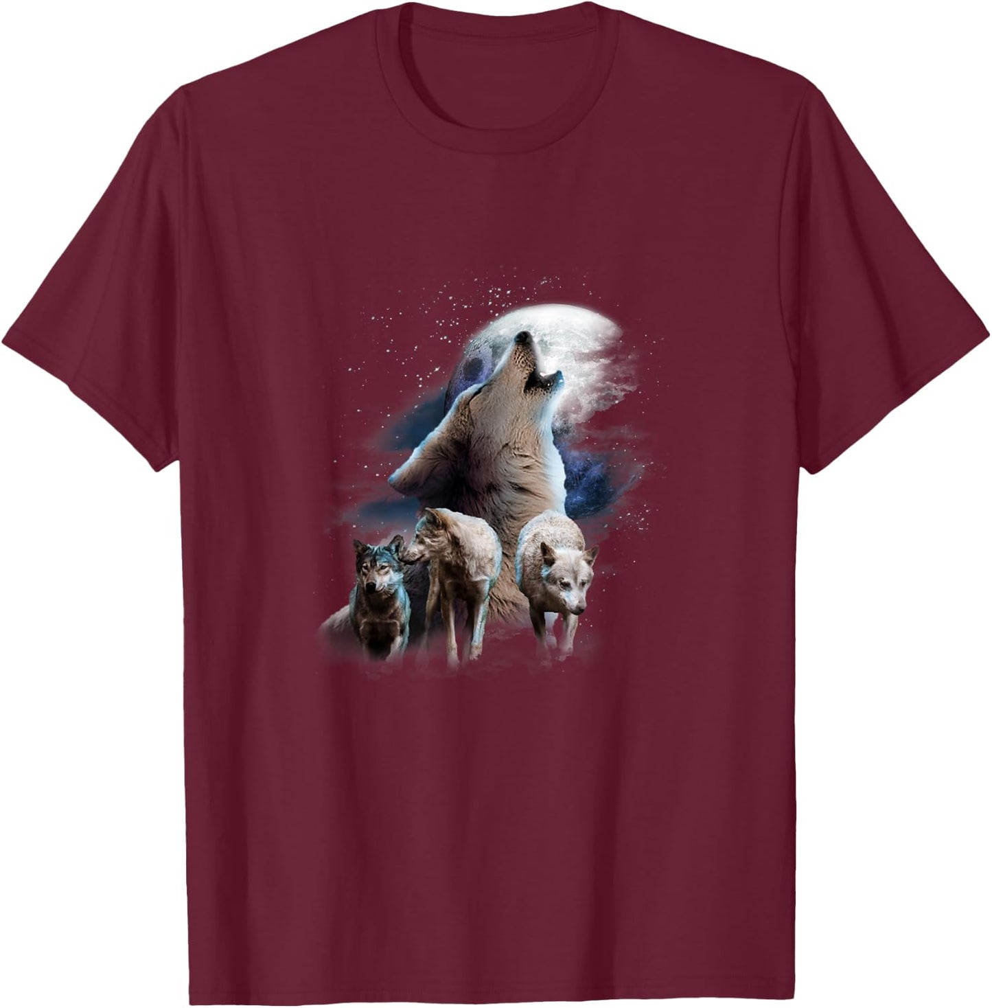 Space Wolves Cosmic Snow Wolf Howling At Moon T-Shirt - T-Shirt | Maroon