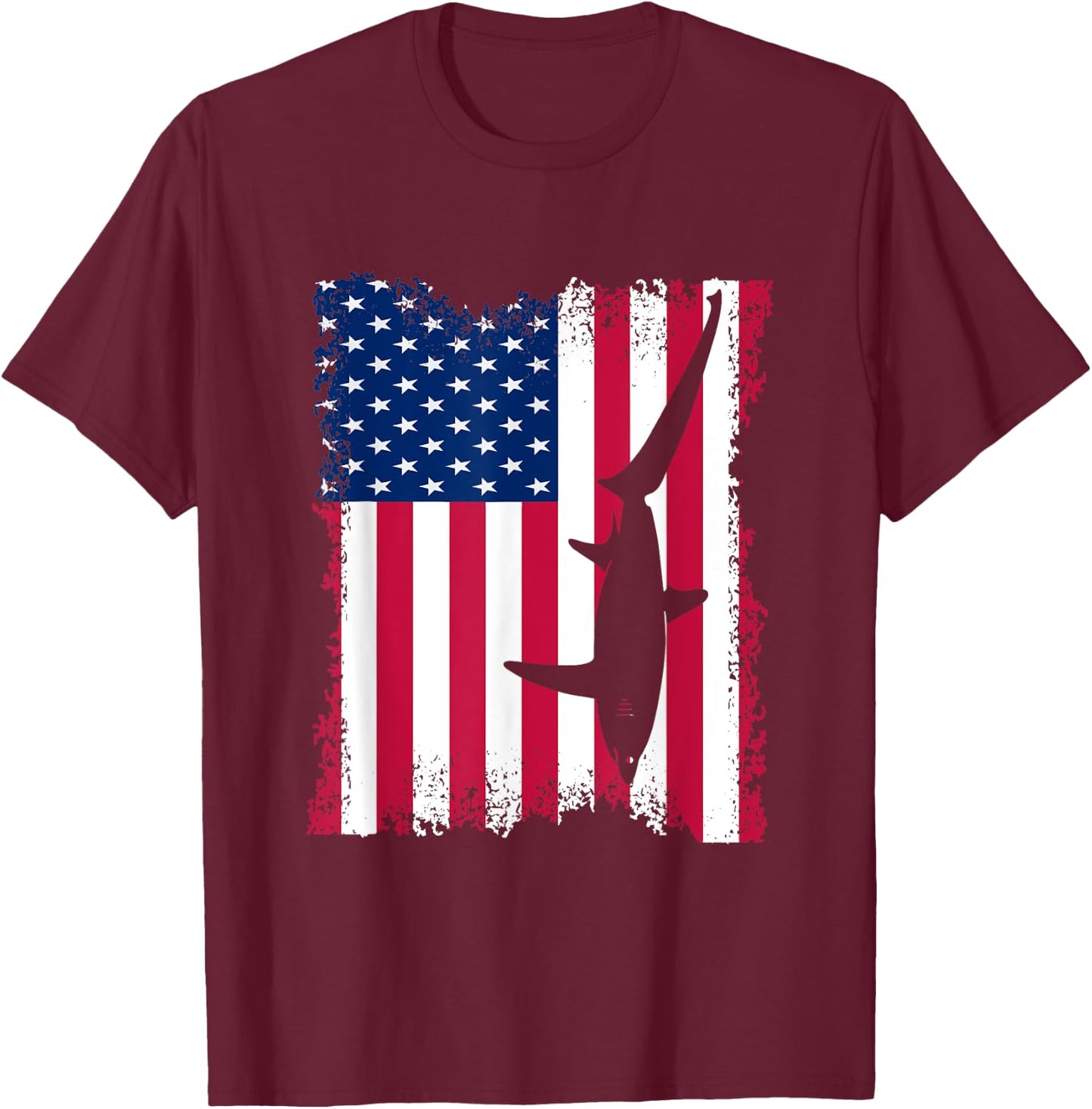 Vintage US Flag Thresher Shark T-Shirt - T-Shirt | Maroon