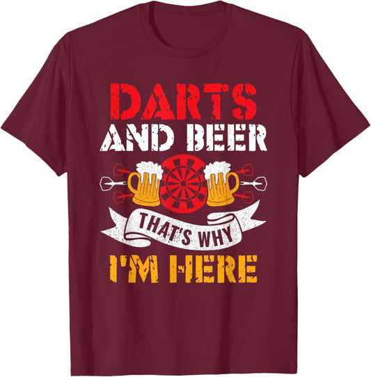 Darts und Bier Deshalb bin ich hier Funny Dart Player T-Shirt - T-Shirt | Maroon