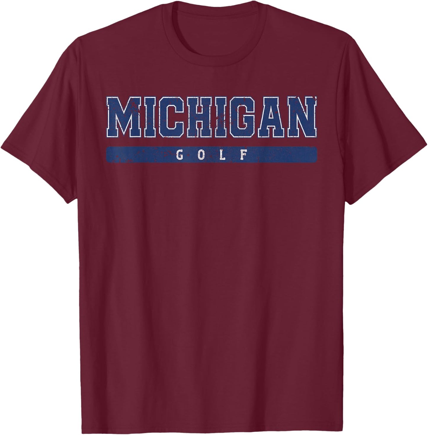 Michigan Golf Blue Vintage Text T-Shirt - T-Shirt | Maroon