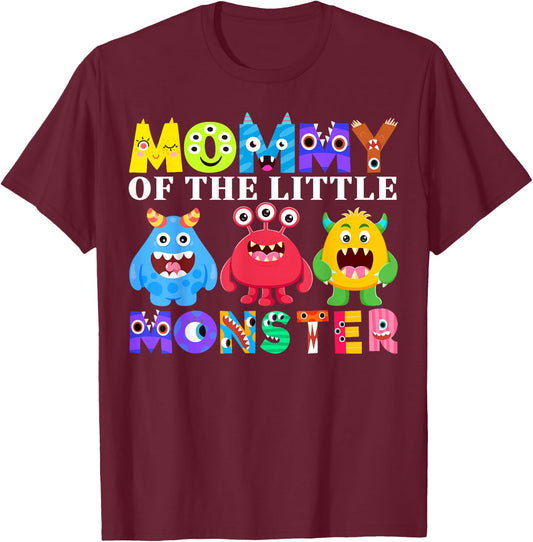 Mommy Little Monster Kids 1st Birthday Party Family Monster T-Shirt - T-Shirt | Maroon