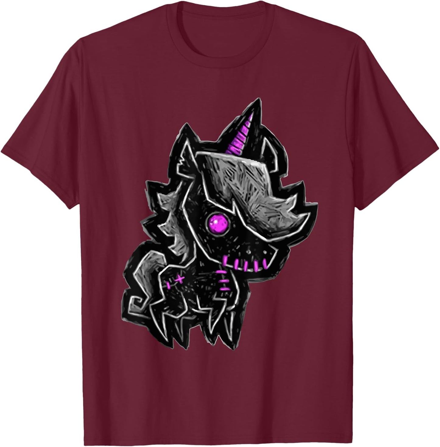 Creepy emo goth teen gothic unicorn graphic T-Shirt - T-Shirt | Maroon