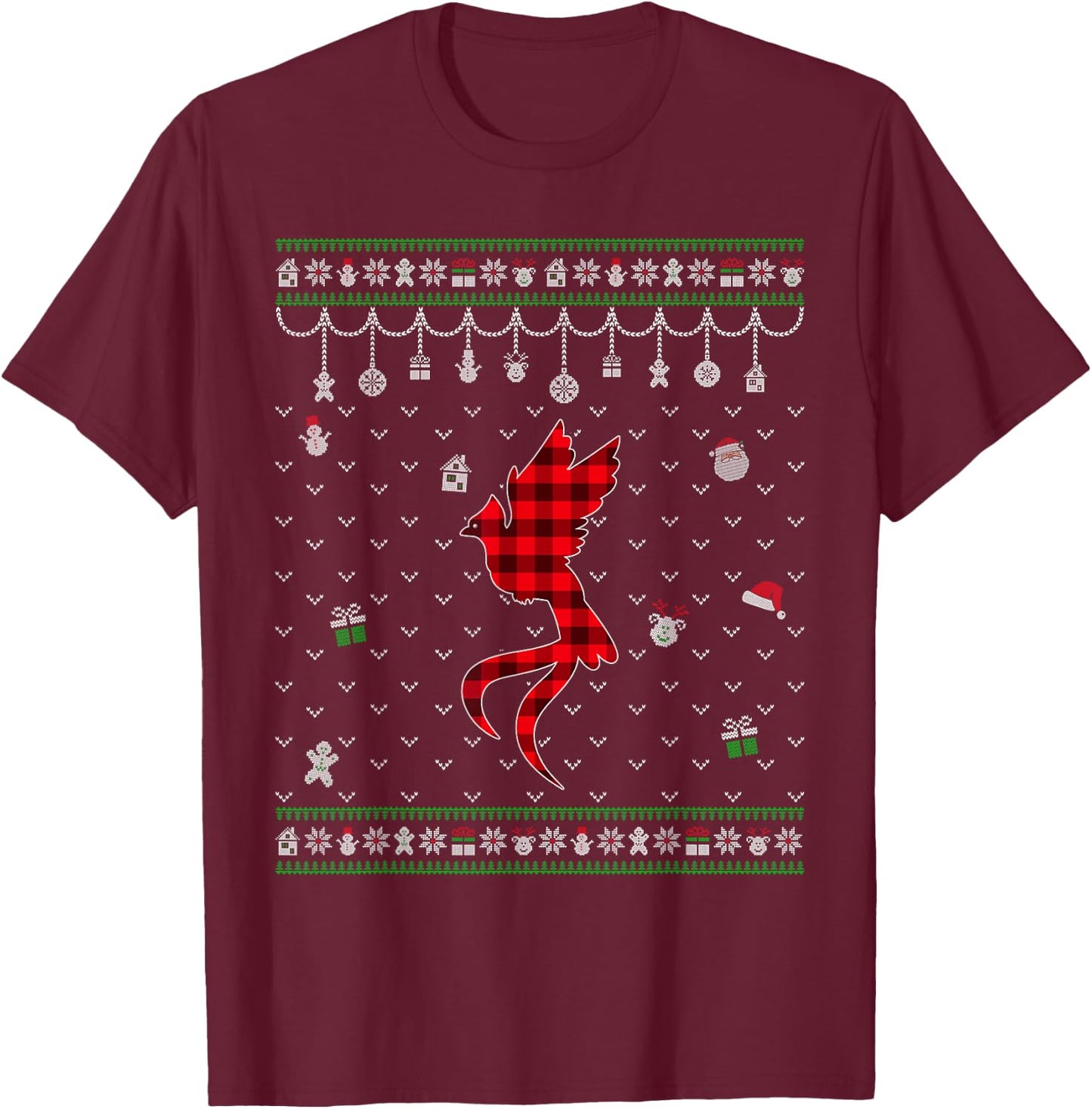 Red Plaid Quetzal Lover Funny Ugly Christmas Sweater T-Shirt - T-Shirt | Maroon