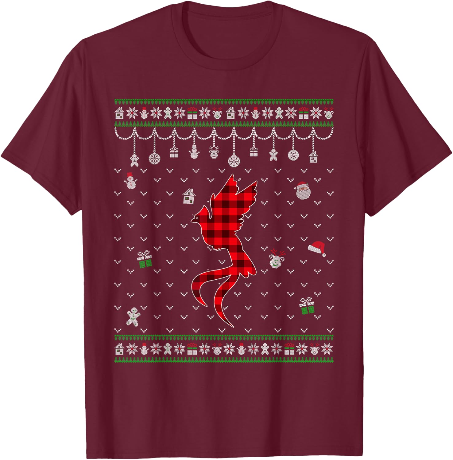 Red Plaid Quetzal Lover Funny Ugly Christmas Sweater T-Shirt - T-Shirt | Maroon