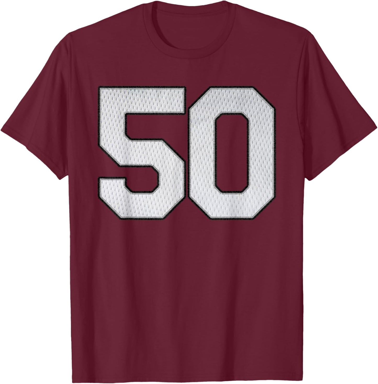 White Jersey Number 50 Athlete Sports Supporter Fanwear T-Shirt - T-Shirt | Maroon