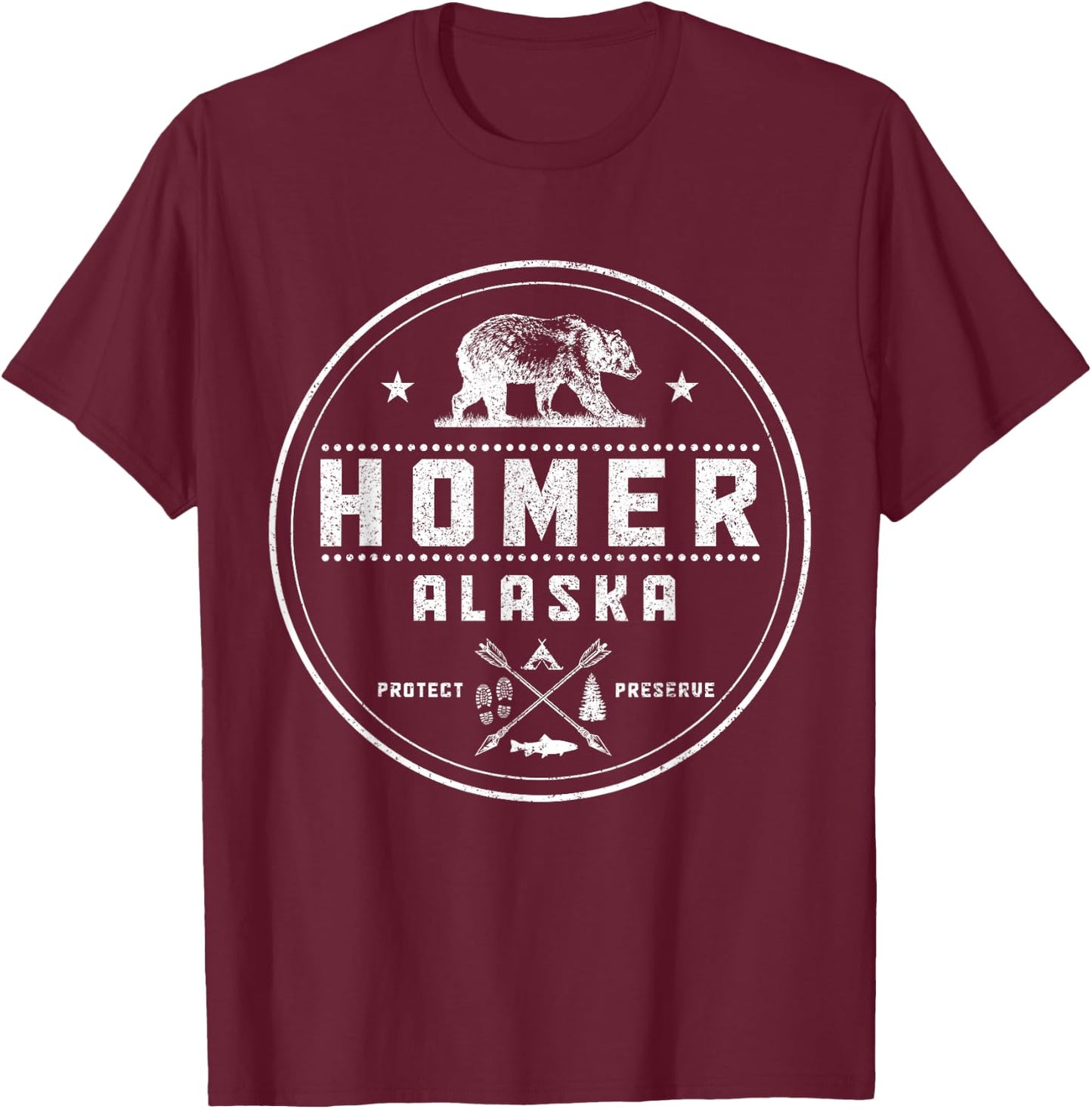 Homer Alaska Vintage Bear Hiking Nature T-Shirt - T-Shirt | Maroon