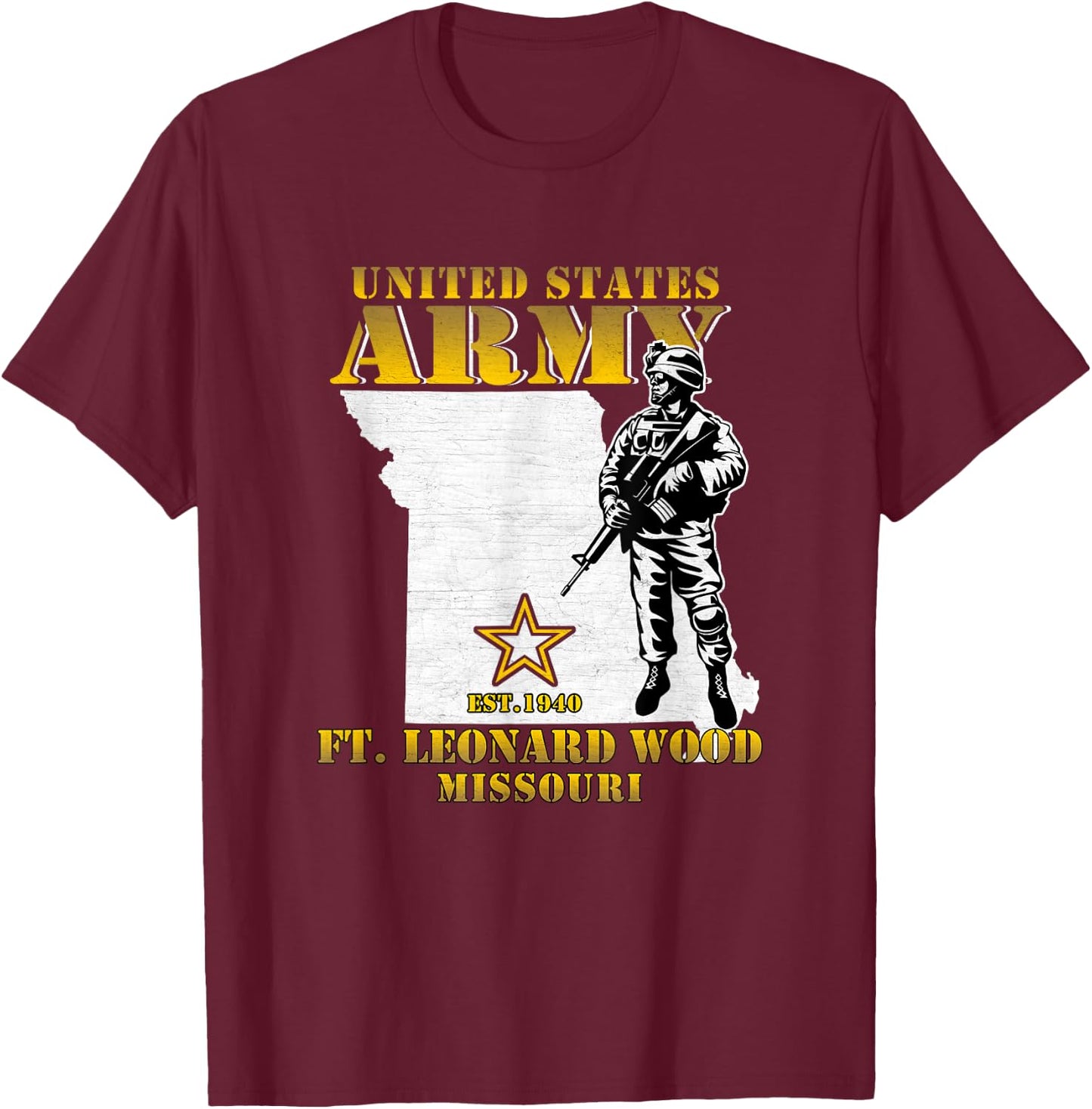 Fort Leonard Wood Missouri Us Army Base Veterans Vintage T-Shirt - T-Shirt | Maroon