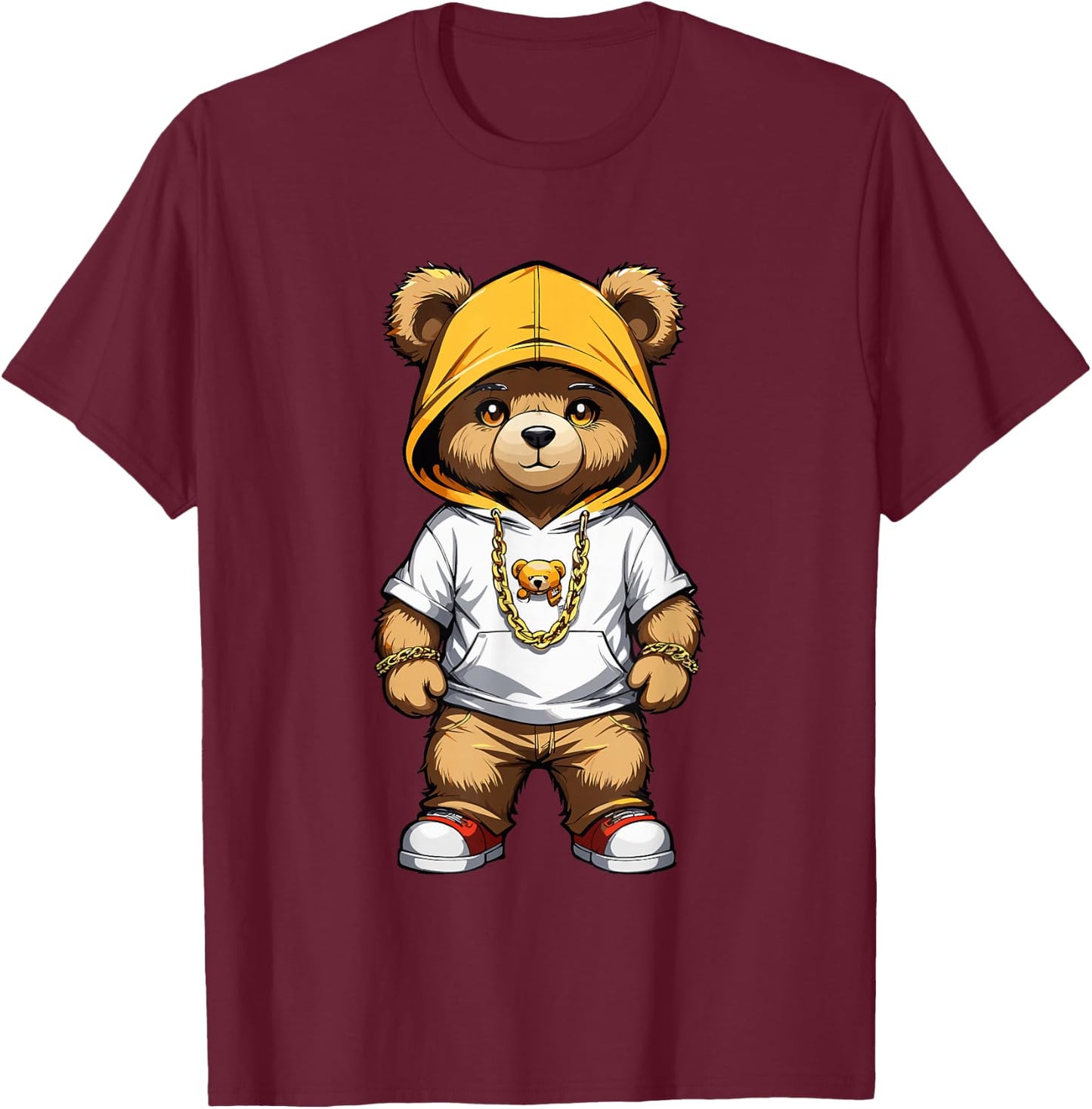 Teddy Bear Gangster in Cool Hip-Hop Outfit T-Shirt - T-Shirt | Maroon