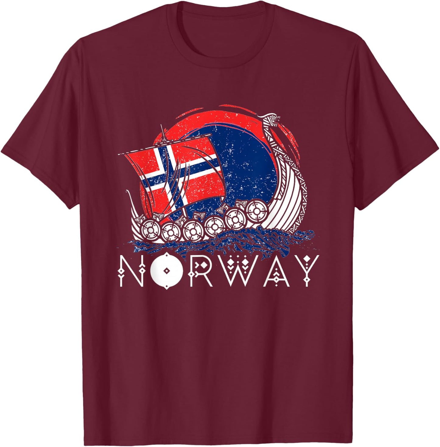 Boat Norwegian Flag Norway Viking Ship Pride Ocean Boating T-Shirt - T-Shirt | Maroon