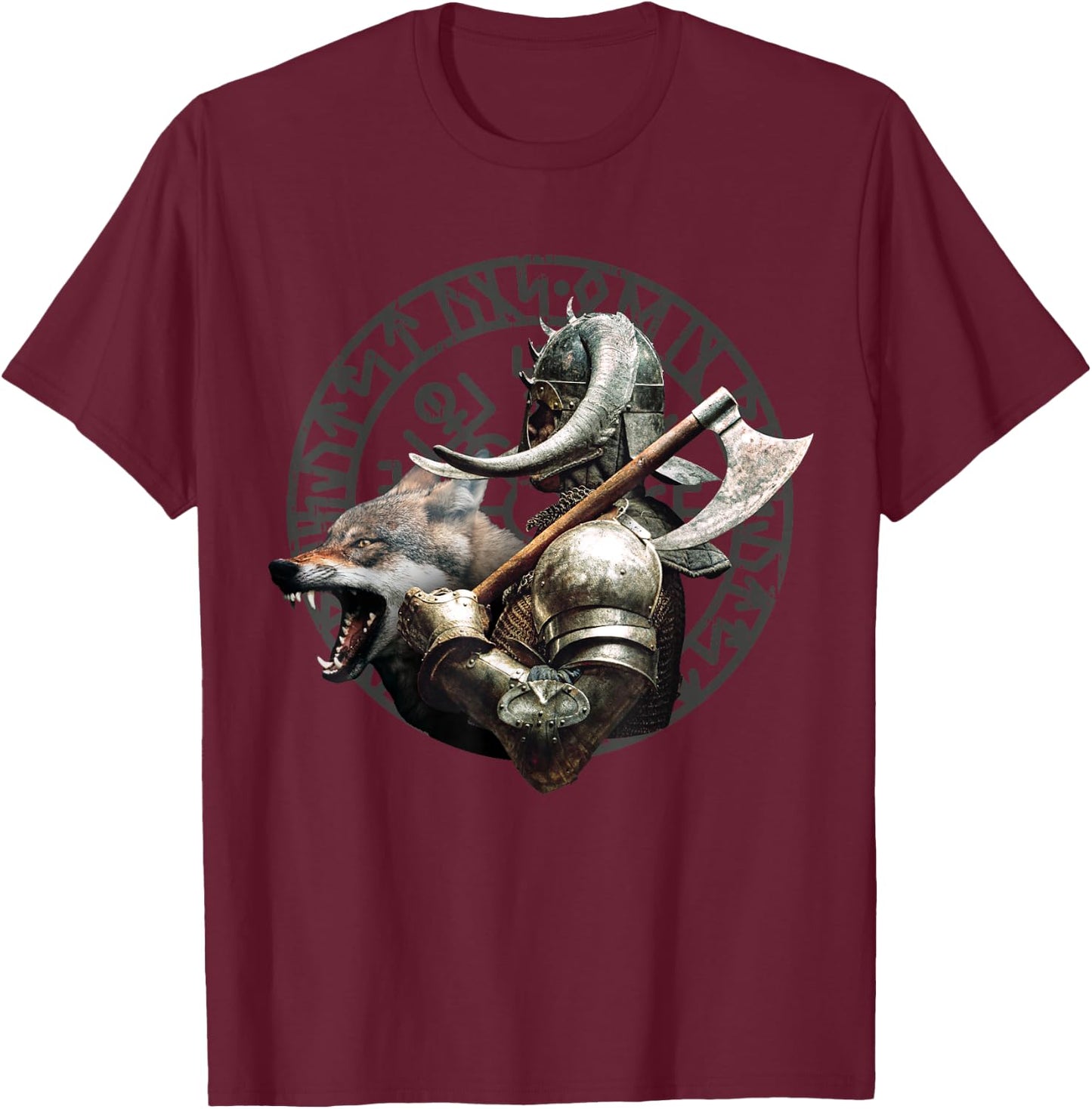 Viking Runes Nordic Celtic Wolf Lovers T-Shirt - T-Shirt | Maroon