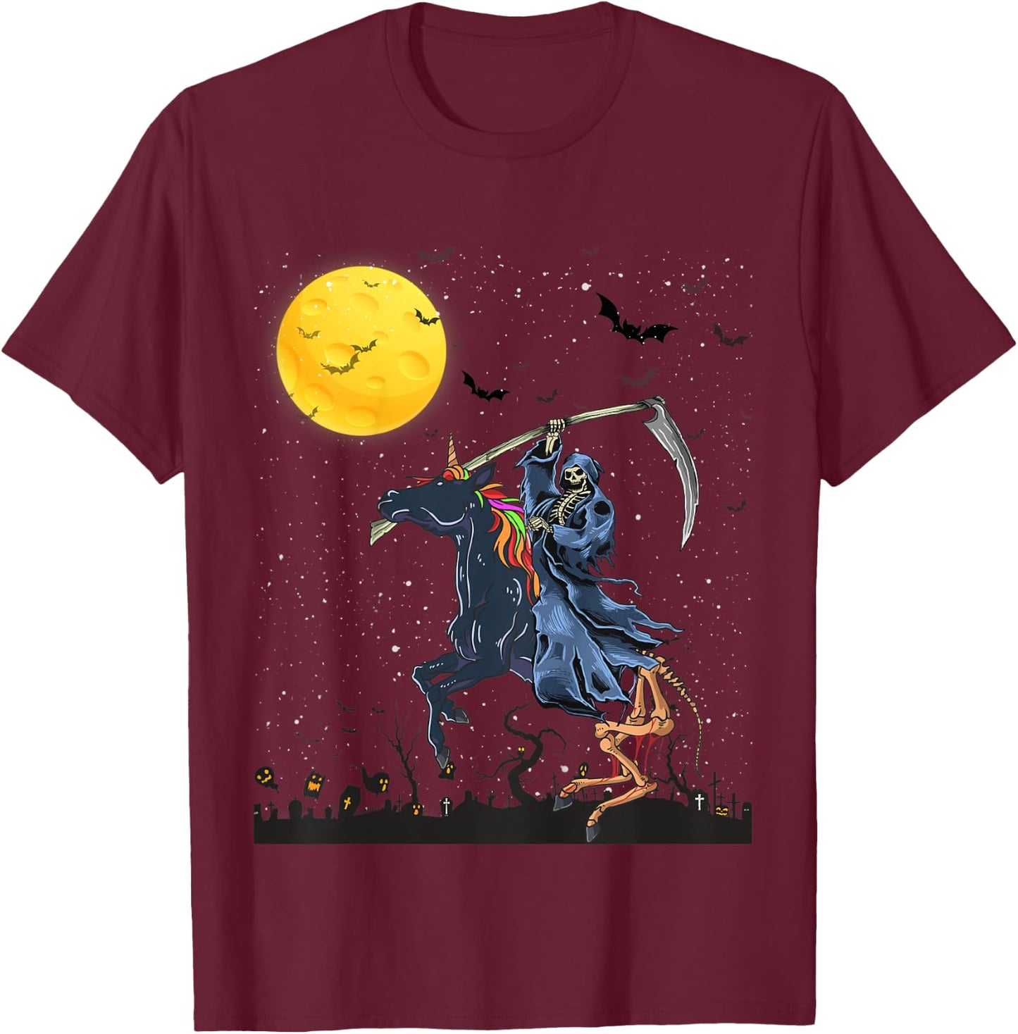 Kids Grim Reaper Death Riding Unicorn Zombiecorn Halloween T-Shirt - T-Shirt | Maroon