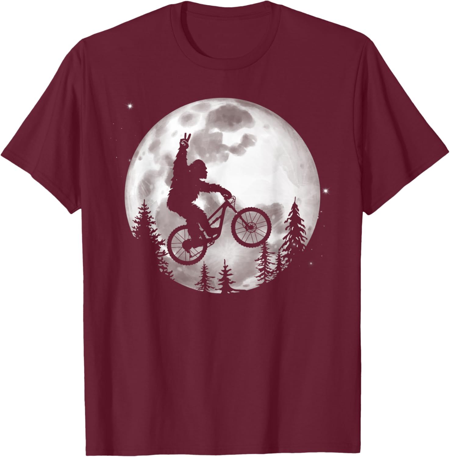Bigfoot Mountain Bike with Moon Shirt Funny Biking T-Shirt - T-Shirt | Maroon
