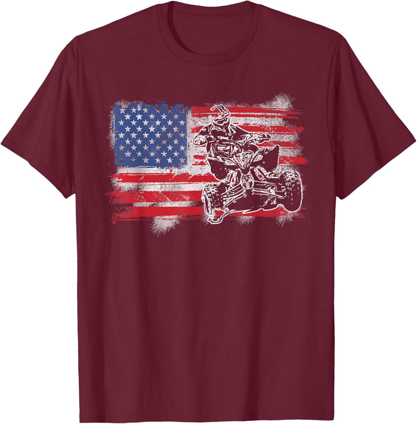 American USA Flag ATV Four Wheeler Quad Bike Brap T-Shirt - T-Shirt | Maroon