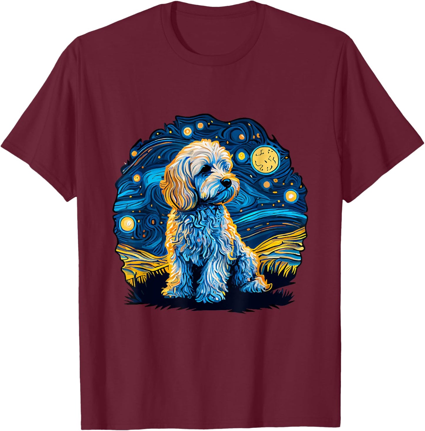 Maltipoo Starry Night Van Gogh Maltipoo Mom Dad Owner T-Shirt - T-Shirt | Maroon