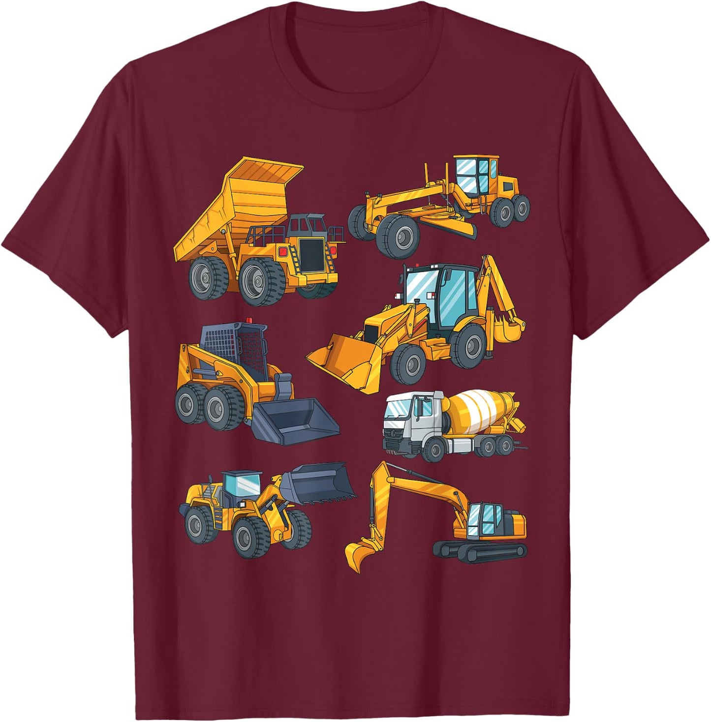 Construction Vehicles for Boys Dump Truck Bull Dozer T-Shirt - T-Shirt | Maroon