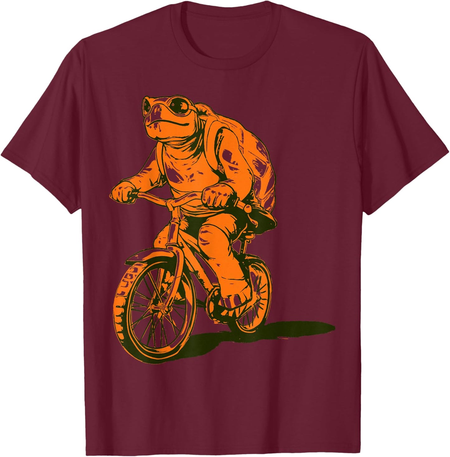 Turtle Animal Driving Bike Design Bicycle T-Shirt - T-Shirt | Maroon