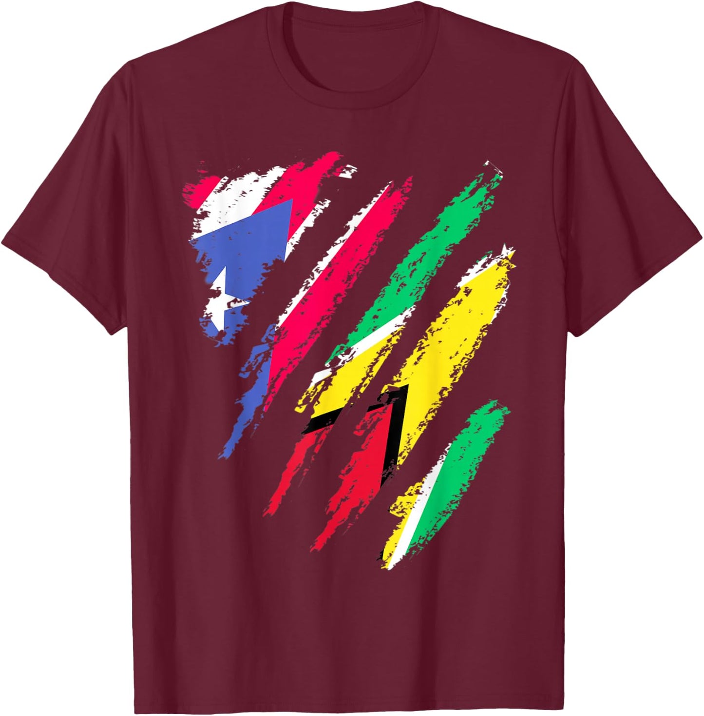 Puerto Rico Flag Guyana Grown Patriot Country Stripes T-Shirt - T-Shirt | Maroon