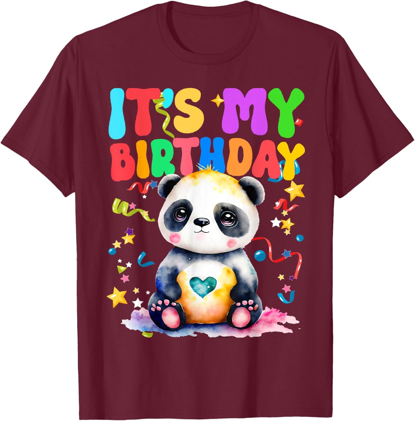 Panda Birthday For Kids It's My Birthday Panda T-Shirt - T-Shirt | Maroon
