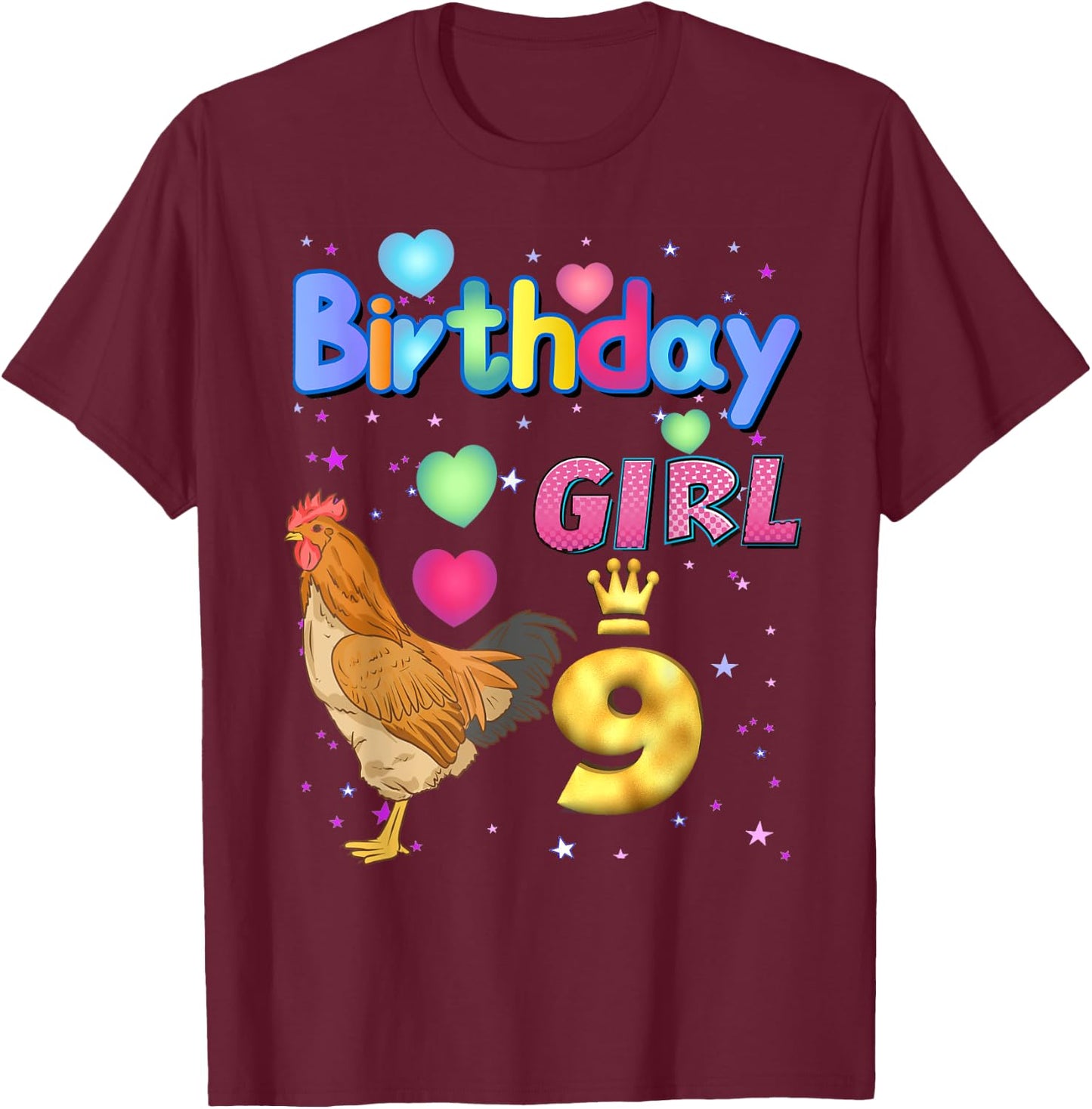 Kids 9Years Old Chicken Its my 9th birthday Girl Chicken T-Shirt - T-Shirt | Maroon