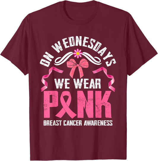 We Wear Pink - Pink Ribbon Breast Cancer Survivor Support T-Shirt - T-Shirt | Maroon
