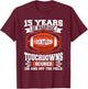 15th Wedding Anniversary Football Touchdown Married 15 Years T-Shirt - T-Shirt | Maroon