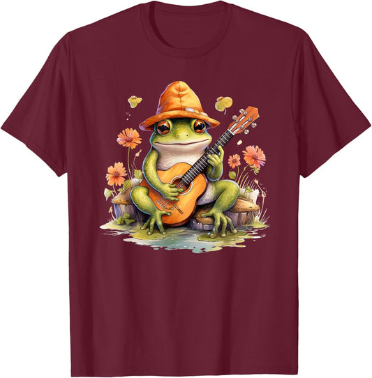 Banjo Frog Cottagecore Funny Retro Style Bluegrass T-Shirt - T-Shirt | Maroon