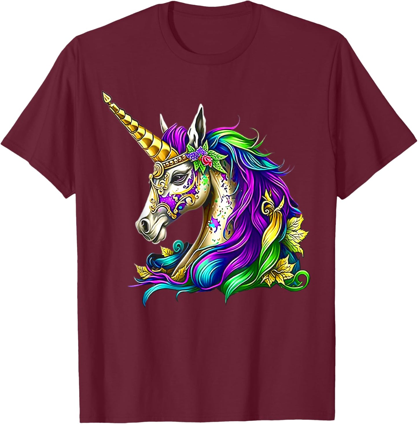 Happy Mardi Gras Unicorn Girls T-Shirt - T-Shirt | Maroon