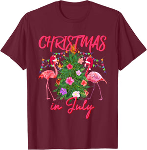 Funny Flamingo Tropical Christmas the Christmas in July T-Shirt - T-Shirt | Maroon