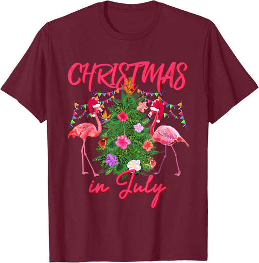 Funny Flamingo Tropical Christmas the Christmas in July T-Shirt - T-Shirt | Maroon