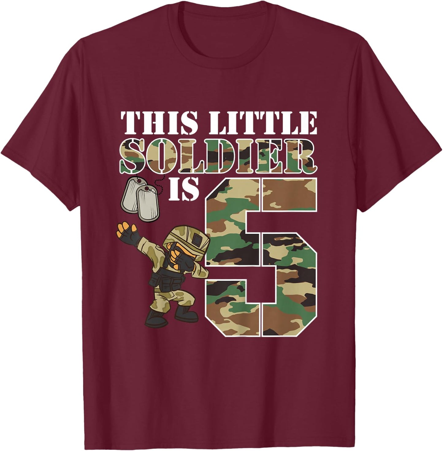 Kids 5 Year Old Boy Military Army 5th Birthday Boy T-Shirt - T-Shirt | Maroon