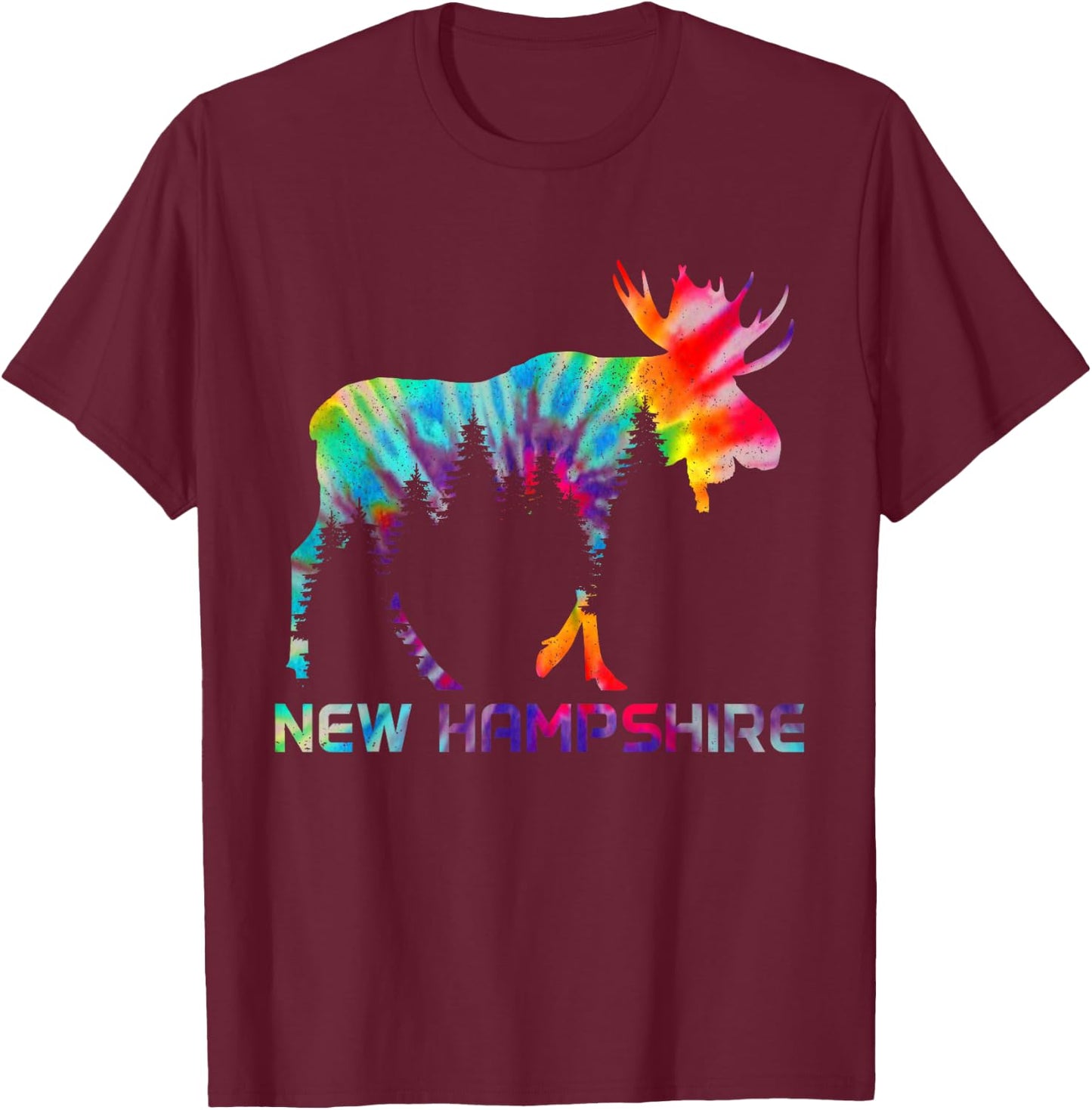 New Hampshire Vintage Tie Dye Souvenir Elk T-Shirt - T-Shirt | Maroon