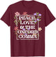 Peace Love and The Oxford Comma English Grammar Humor Flower T-Shirt - T-Shirt | Maroon