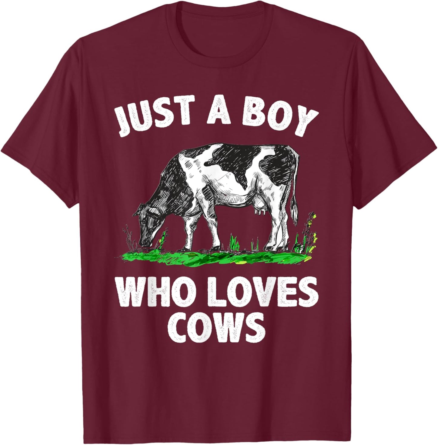 Funny Cow Design Boys Cow Farmer Livestock Animal T-Shirt - T-Shirt | Maroon