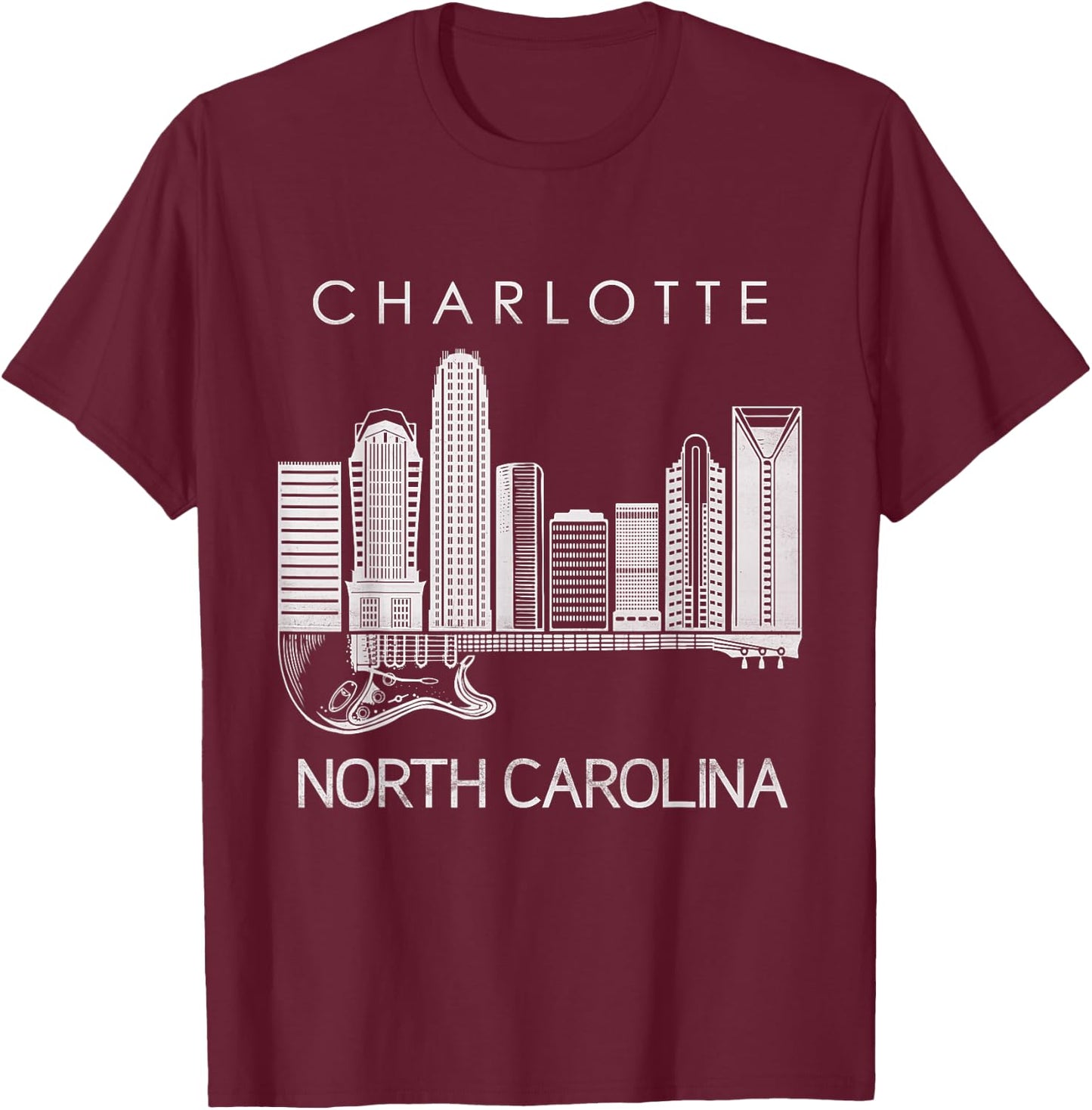 Charlotte Souvenir Men North Carolina Souvenir Music Guitar T-Shirt - T-Shirt | Maroon