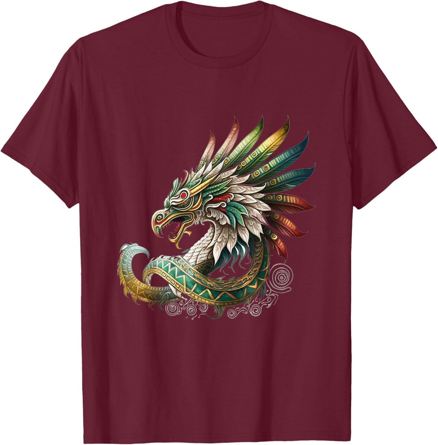 Feathered Serpent Aztec Quetzalcoatl Mexican Mythology T-Shirt - T-Shirt | Maroon