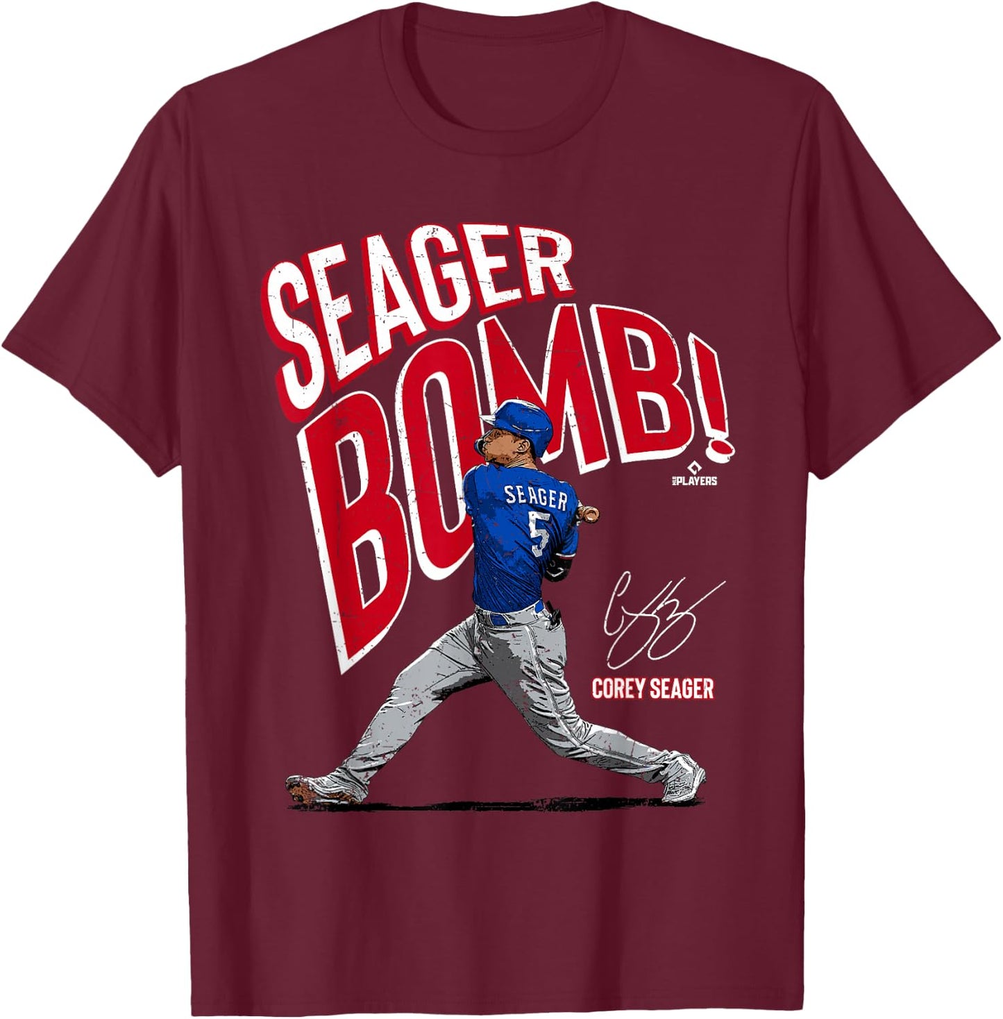 Seagerbomb Corey Seager Texas MLBPA T-Shirt - T-Shirt | Maroon