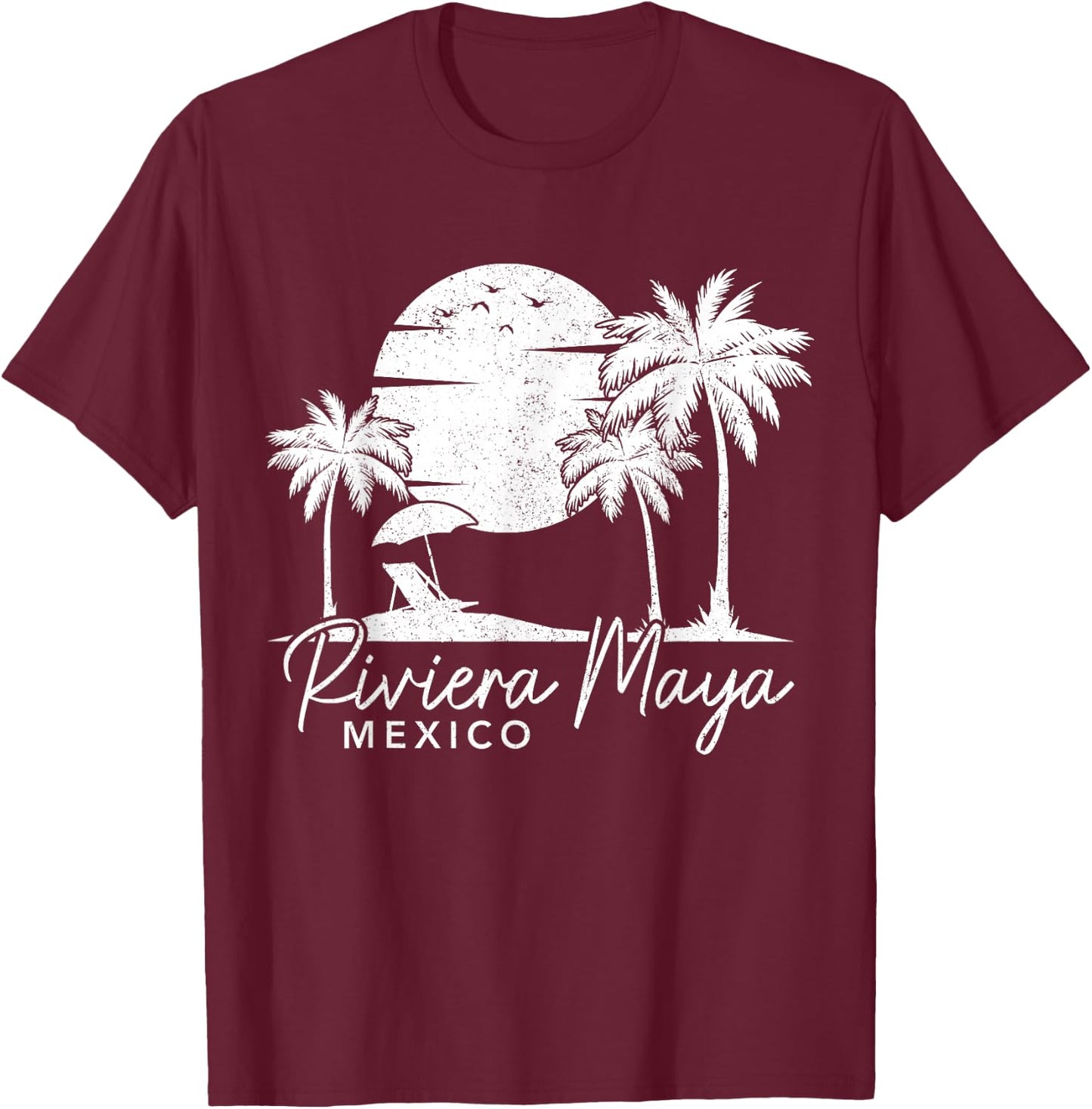 Riviera Maya Mexico Vintage Sunset Surfer Retro T-Shirt - T-Shirt | Maroon