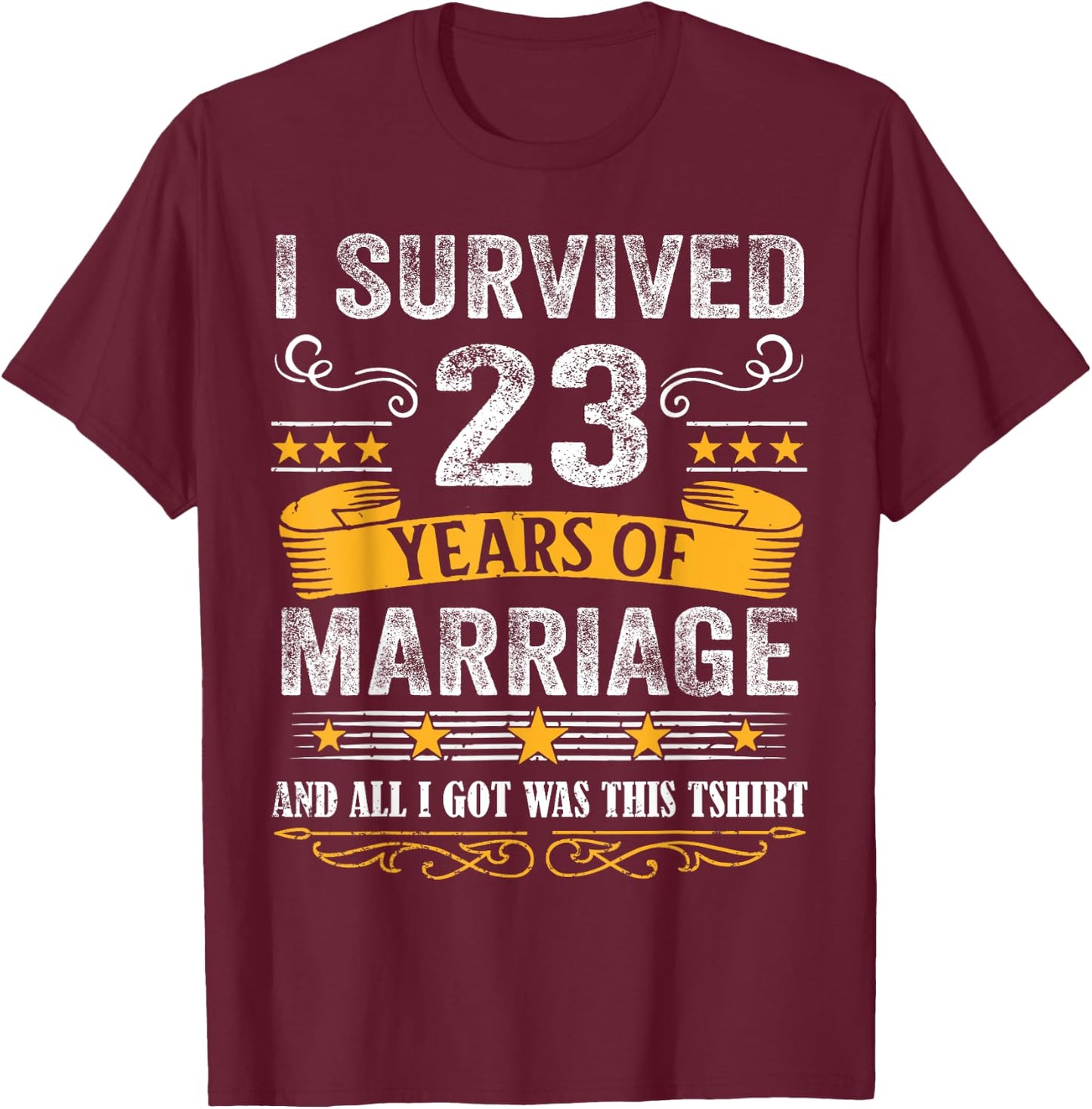 23rd Wedding Anniversary shirt Couples Husband Wife 23 Years T-Shirt - T-Shirt | Maroon