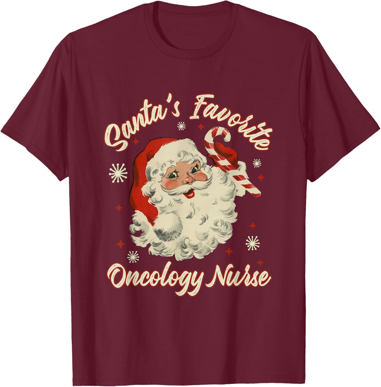 Santa's Favorite Oncology Nurse Vintage Christmas Chemo T-Shirt - T-Shirt | Maroon