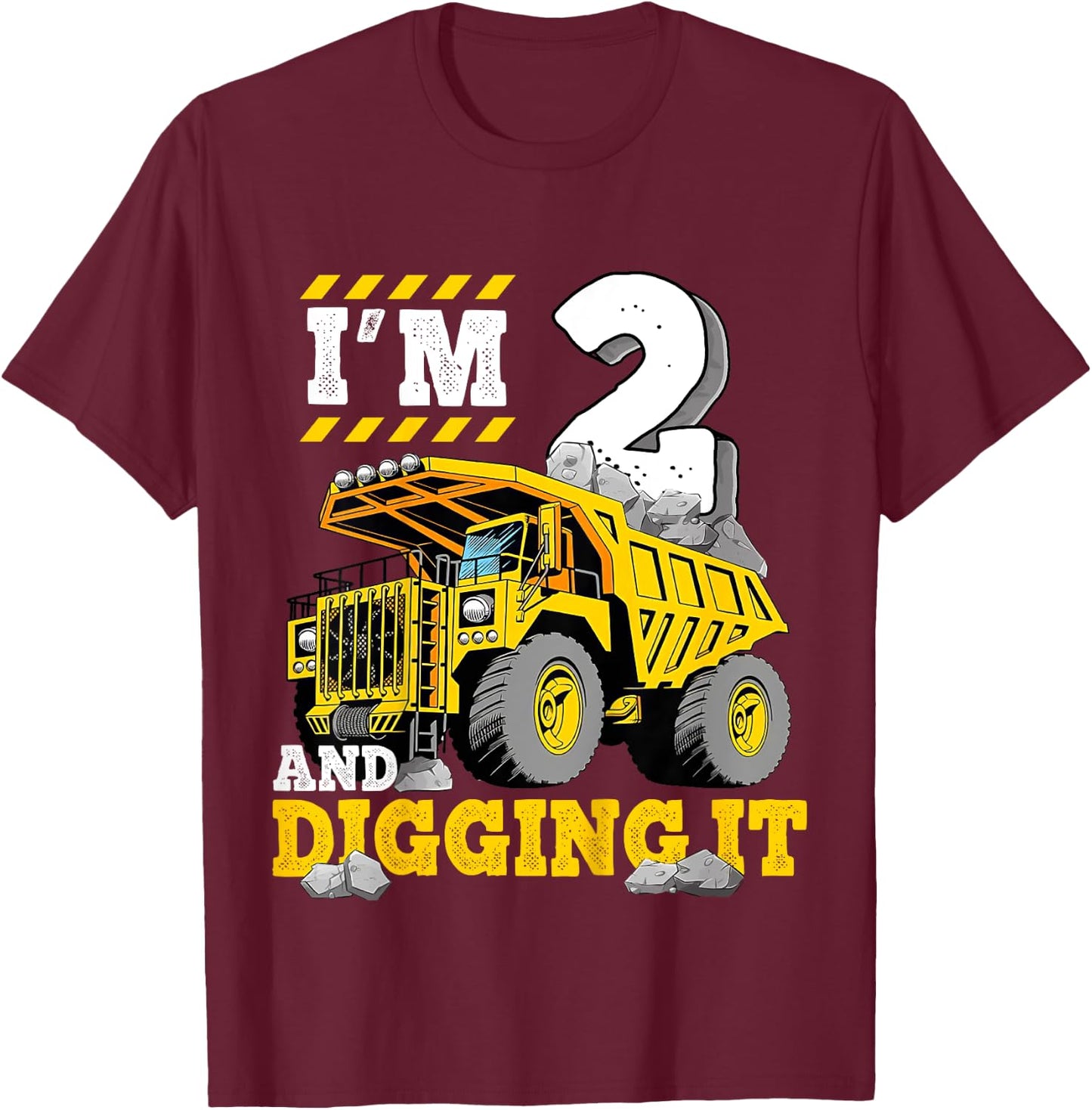 Two 2th Birthday Cool Construction Truck 2yr Boy 2 Years Old T-Shirt - T-Shirt | Maroon